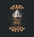 Coffee shop logo and emblem. Cup of drink. Vintage retro badges set. Hand Drawn engraved sketch. Templates for t-shirts Royalty Free Stock Photo