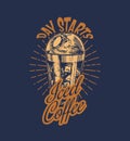 Coffee shop logo and emblem. Cup of drink. Vintage retro badges set. Hand Drawn engraved sketch. Templates for t-shirts Royalty Free Stock Photo