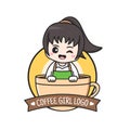 Coffee shop logo with girl inside the cup Royalty Free Stock Photo