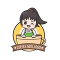 Coffee shop logo with girl inside the cup