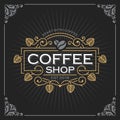 Coffee shop logo. Vintage Luxury Banner Template Design for Label, Frame, Product Tags. Retro Emblem Design Royalty Free Stock Photo