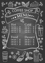 Coffee Shop Menu Handwritten on Chalkboard for Cafe flyer banner poster in portrait with different drinks desserts cake pie