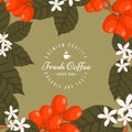 Coffee shop poster, banner vector illustration. Morning coffee fresh and tasty. Organic and premium quality coffee beans