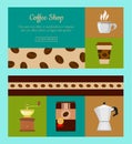 Coffee shop set of banners vector illustration. Morning coffee. Organic coffee. Always fresh and natural. Barista