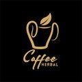Cup and leaf silhouette elegant logo vector design for herbal coffee shop