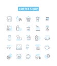 Coffee shop vector line icons set. Cafe, Coffeehouse, Espresso, Latte, Cappuccino, Mocha, Frappuccino illustration