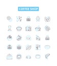 Coffee shop vector line icons set. Cafe, Coffeehouse, Espresso, Latte, Cappuccino, Mocha, Frappuccino illustration