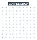 Coffee shop vector line icons set. Cafe, Coffeehouse, Espresso, Latte, Cappuccino, Mocha, Frappuccino illustration