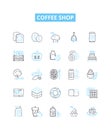 Coffee shop vector line icons set. Cafe, Coffeehouse, Espresso, Latte, Cappuccino, Mocha, Frappuccino illustration