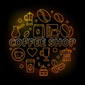Coffee shop vector round golden illustration on dark background