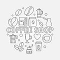 Coffee shop vector round illustration in thin line style