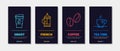 Coffee shop vertical vector banners collection. Four onboarding design for cafe Royalty Free Stock Photo