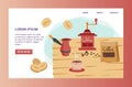 Coffee shop website design, cute old grinder and cup in flat style, vector illustration Royalty Free Stock Photo