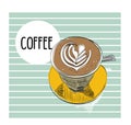 Coffee cup vector hand drawn illustration. flat white latte sketch. hand drawn cafe drawing.