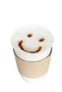 Coffee smile, hot cappuccino coffee topped with foam milk art.