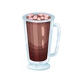 Coffee smoothie with marshmallows, refreshment beverage in glass cup cartoon vector Illustration