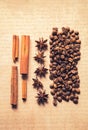 Coffee spices on old craft vintage paper background Royalty Free Stock Photo