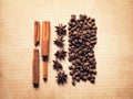 Coffee spices on old craft vintage paper background horizontal photo Royalty Free Stock Photo