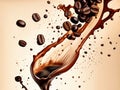 Coffee splash with coffee bean falling, 3d render Royalty Free Stock Photo