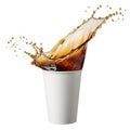 Coffee splash in cup isolated on white background Royalty Free Stock Photo