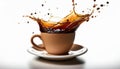Coffee splash. Cup of spilling coffee creating splash Royalty Free Stock Photo