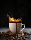 Coffee splash. Cup of spilling coffee creating splash Royalty Free Stock Photo