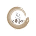 Coffee splash. Hand drawn coffee logo with cup Royalty Free Stock Photo