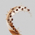 Coffee Splash with Roasted Coffee Beans in Flowing Motion Royalty Free Stock Photo
