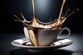 Coffee splash in a white cup with saucer Royalty Free Stock Photo