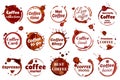 Coffee stain ring label, coffee shop cafe logo. Premium quality emblem, dirty cup circle stains badge, spilled espresso