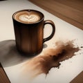 Coffee-stained realistic watercolor art painting