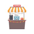 Coffee stall, street shop, vector illustration in flat style on white background Royalty Free Stock Photo