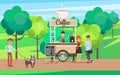 Coffee Stand in Green Park Vector Illustration