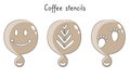 Coffee stencils for drawing on cappuccino or latte. Vector illustration.