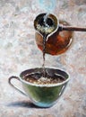 Coffee - Still Life Turkish Coffee Pot - Oil Painting on Canvas - Original Art