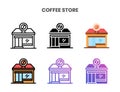 Coffee Store icons set with different styles.