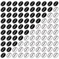 Coffee strength chart grains icon set with ten button in row isolated on white background.