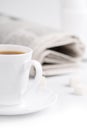 Coffee, sugar and stack of newspapers Royalty Free Stock Photo