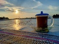 Coffee sunset in reservior