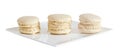 Coffee sweet macaroons, french traditional, cream, white plate,