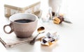 Coffee, sweets and flowers Royalty Free Stock Photo