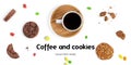 Coffee and sweets on a white background. Long header banner format. Panorama website header banner. Royalty Free Stock Photo