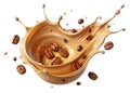 Coffee Swirl Splash With Falling Beans on Transparent Background