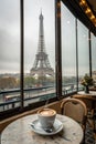 Coffee on Table with Eiffel Tower in Paris Royalty Free Stock Photo
