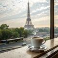 Coffee on Table with Eiffel Tower in Paris Royalty Free Stock Photo