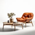 Organic Nature-inspired Lounge Chair And Coffee Table With Orange Leather Royalty Free Stock Photo