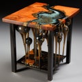 Elegant Steampunk-inspired End Table With Flowing Watery Design