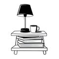 Coffee table with lamp books and. Royalty Free Stock Photo