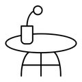 Coffee table thin line icon. Small table with flower vector illustration isolated on white. Desk outline style design