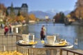 Coffee table in Thun City, Switzerland Royalty Free Stock Photo